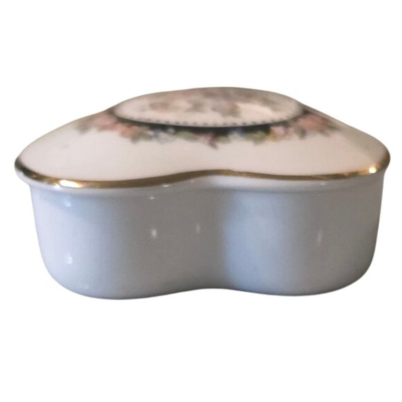 Vintage Trinket Box Wedgwood Osborne Bone China Heart Floral Design Gold Trim - Picture 5 of 9